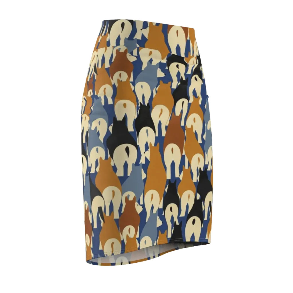 Cobalt Canine on Pencil Skirt — Front Side