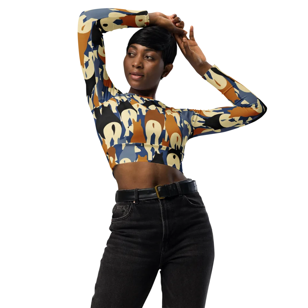 Cobalt Canine on Long Sleeve Crop Top — Front