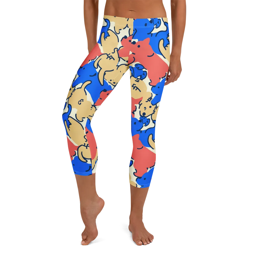 Pop Parade Pups on Capri Leggings — Front