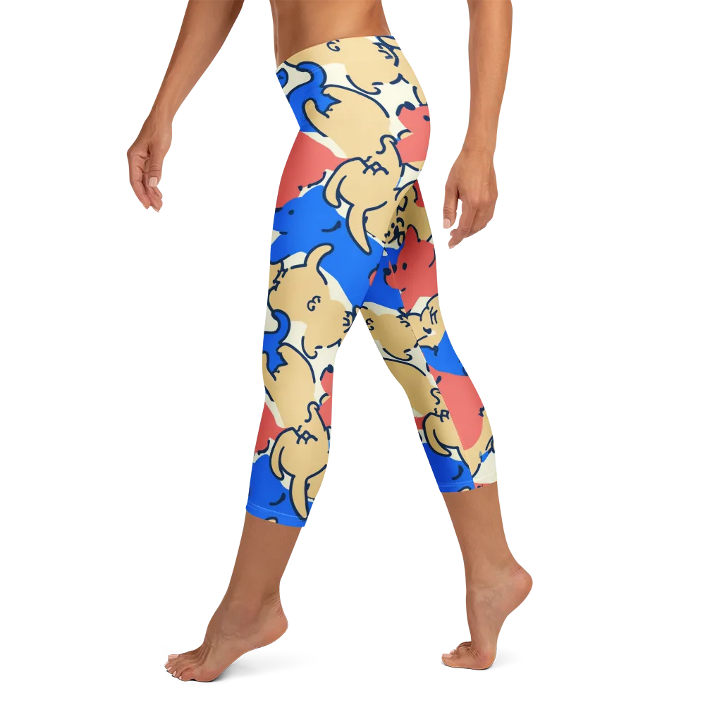 Pop Parade Pups on Capri Leggings — Left