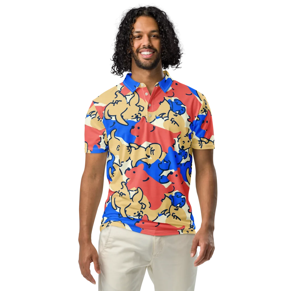 Pop Parade Pups on Men's Slim Fit Polo Shirt — Front