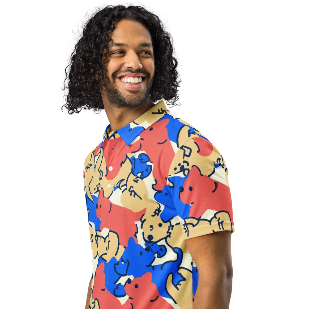 Pop Parade Pups on Men's Slim Fit Polo Shirt — Left Front
