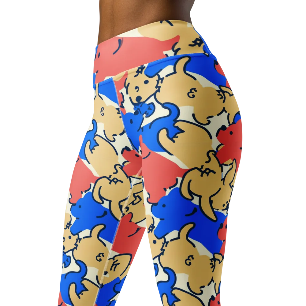 Pop Parade Pups on Yoga Leggings — Left Front