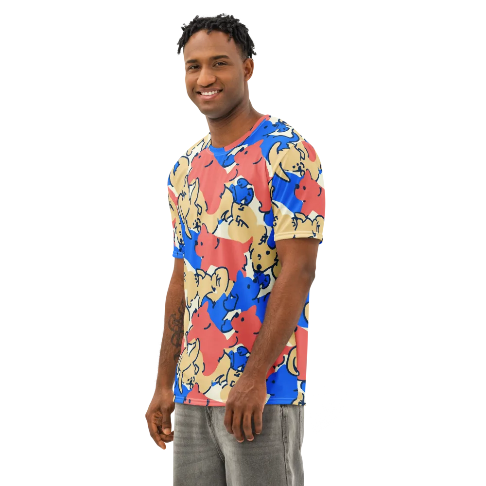 Pop Parade Pups on Men's Cotton Crew Neck T-Shirt — Left Front