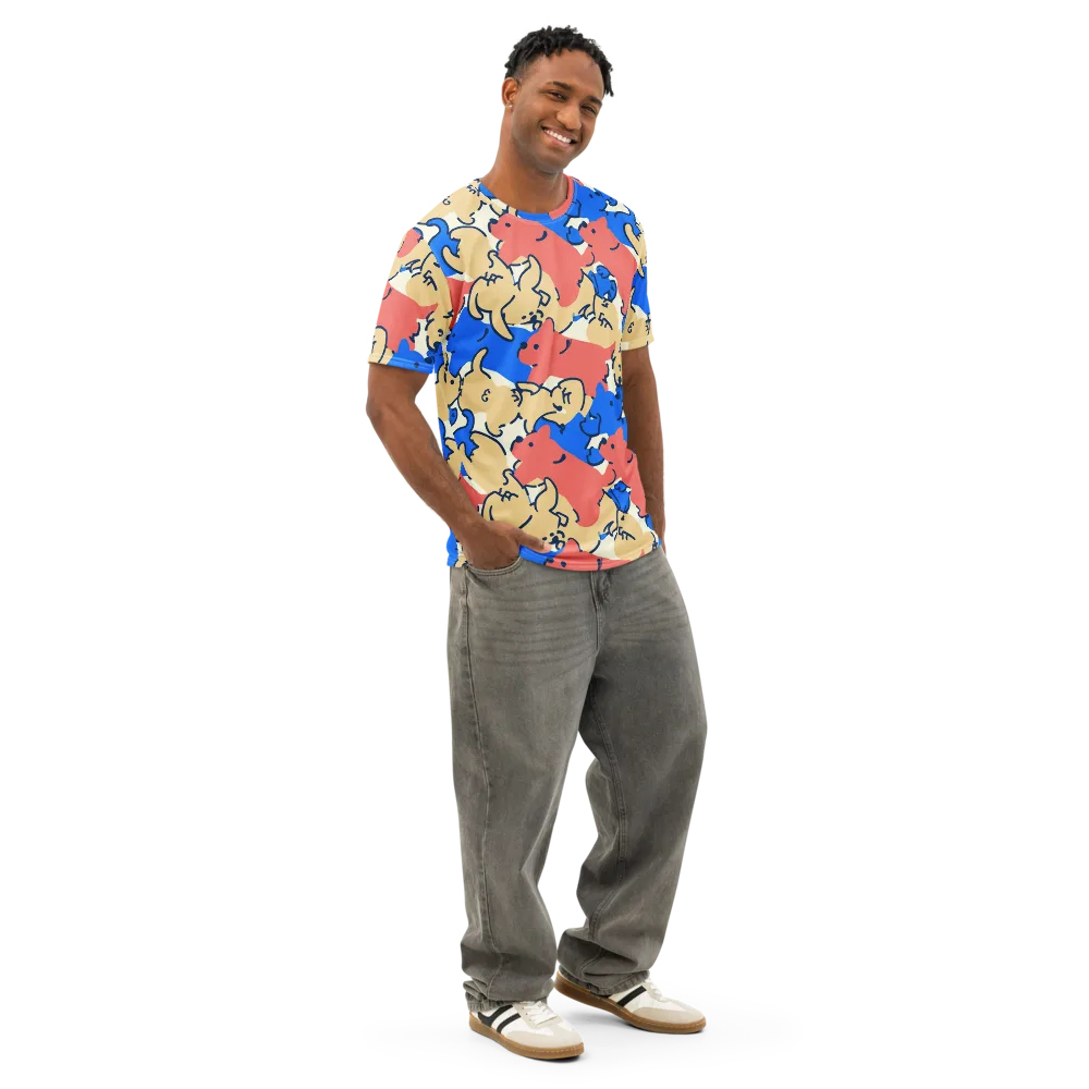 Pop Parade Pups on Men's Cotton Crew Neck T-Shirt — Right Front