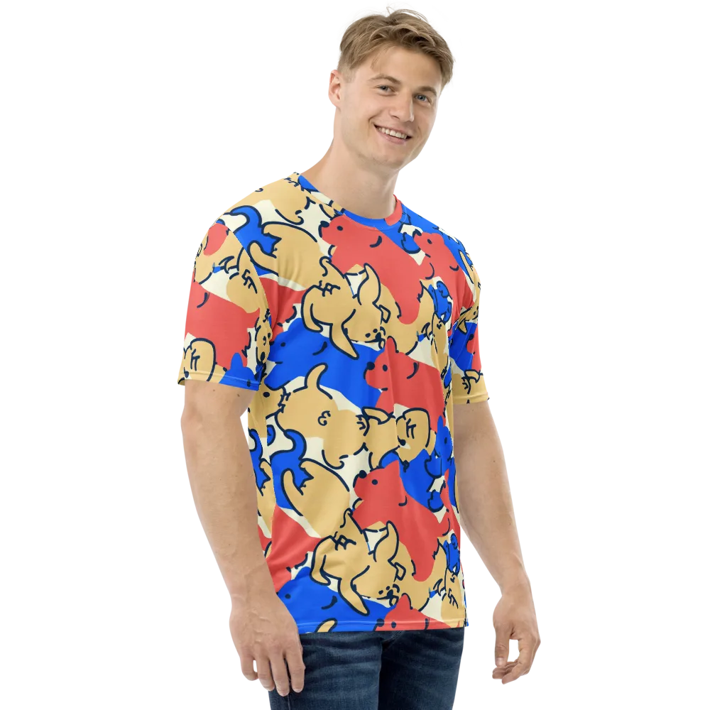 Pop Parade Pups on Men's Crew Neck T-Shirt — Right