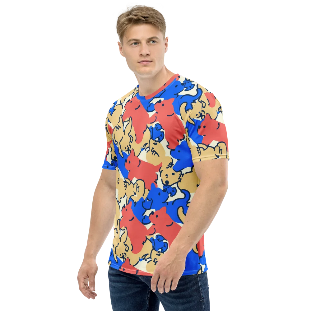 Pop Parade Pups on Men's Crew Neck T-Shirt — Left