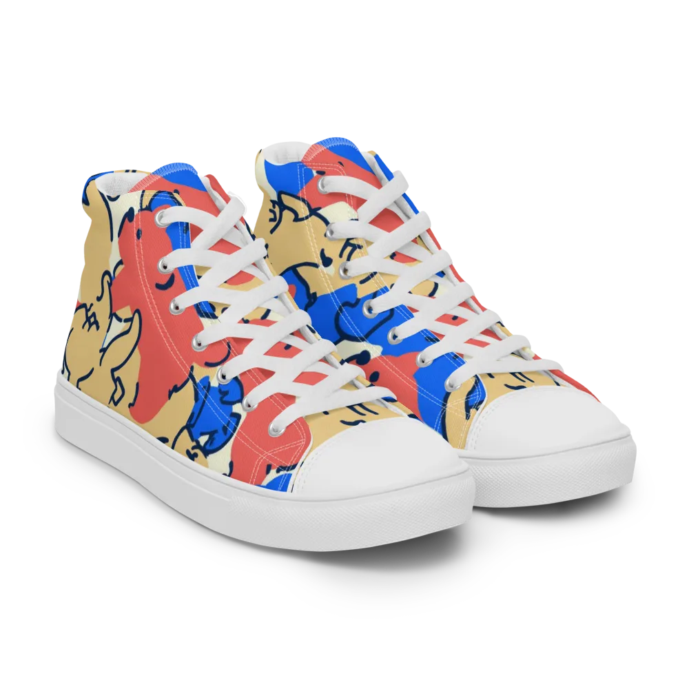Pop Parade Pups on Men's High Top Canvas Shoes — Right Front