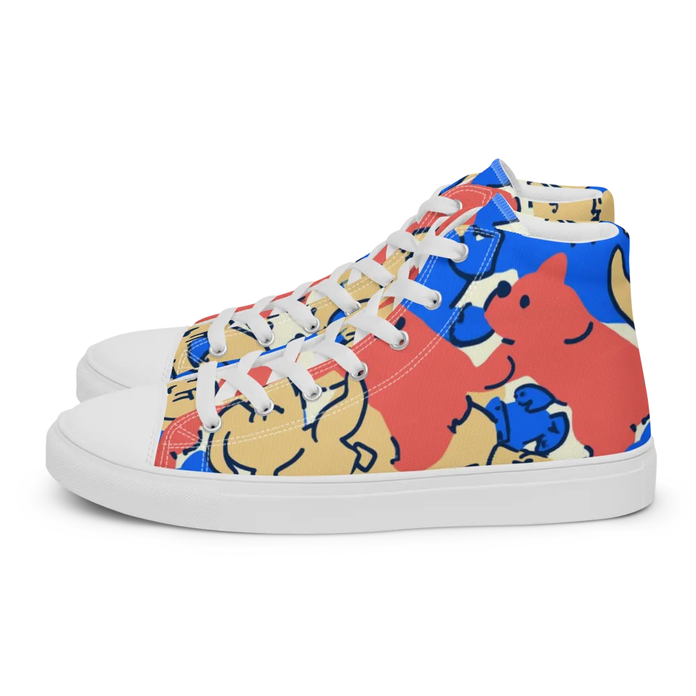Pop Parade Pups on Men's High Top Canvas Shoes — Left