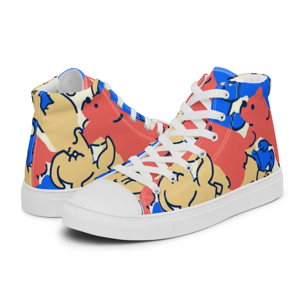 Pop Parade Pups on Men's High Top Canvas Shoes — Left
