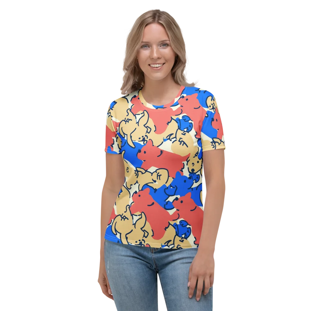 Pop Parade Pups on Women's Crew Neck T-Shirt — Front