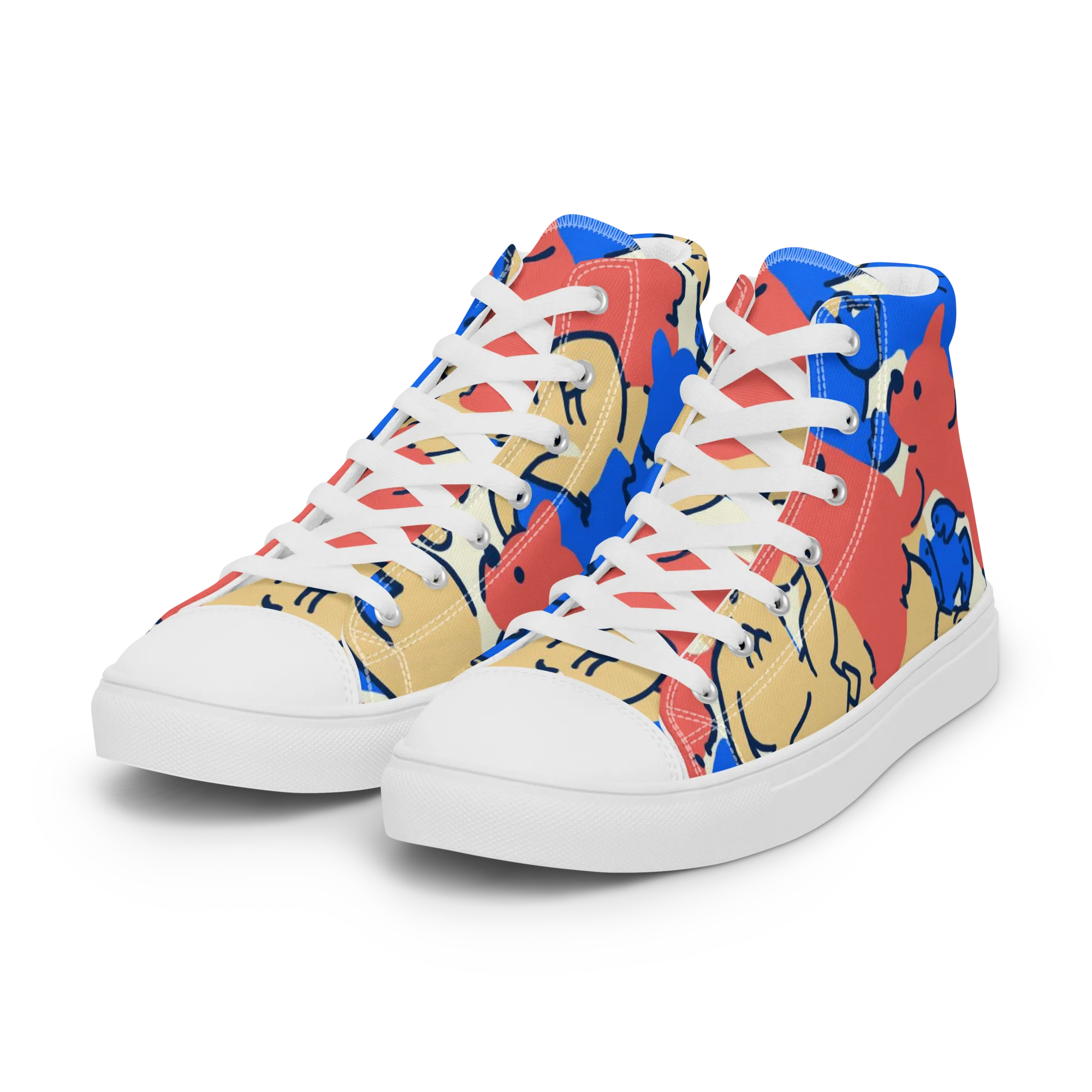 Pop Parade Pups on Women's High Top Canvas Shoes — Left Front