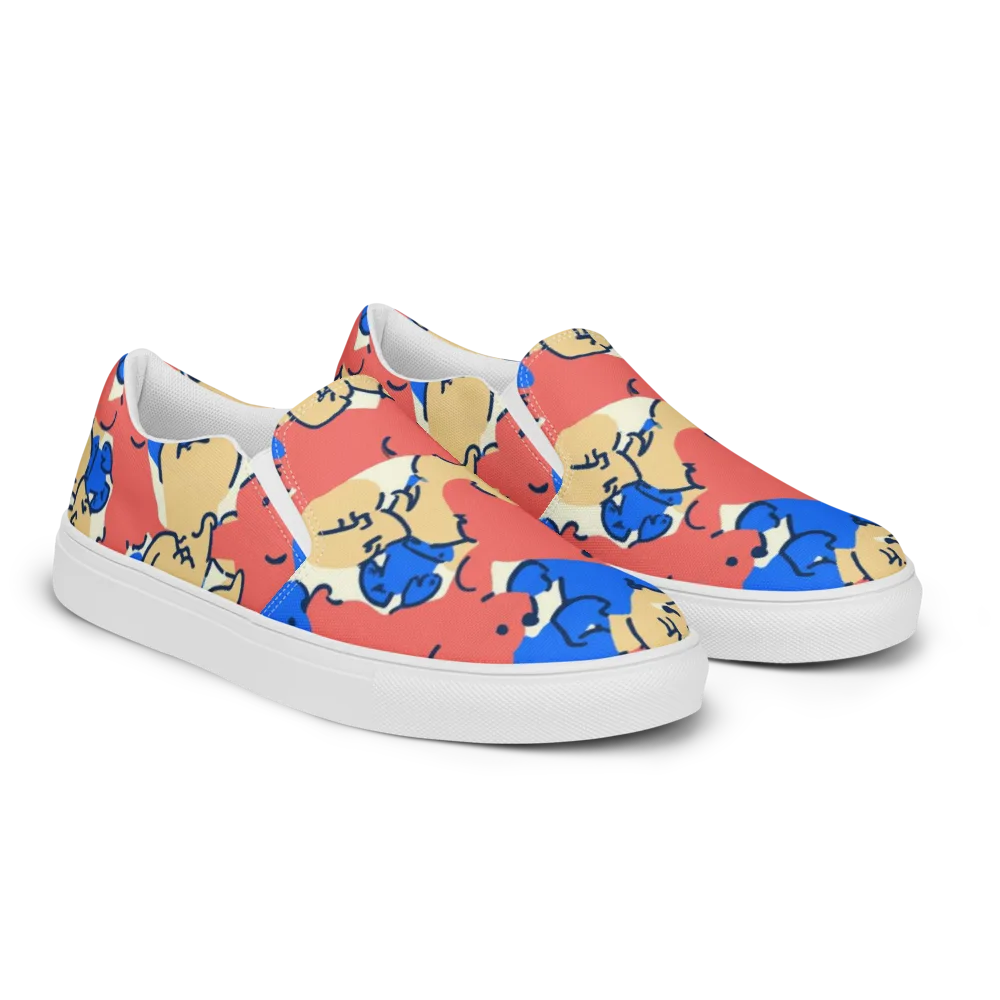 Pop Parade Pups on Men's Slip-On Canvas Shoes — Right Front