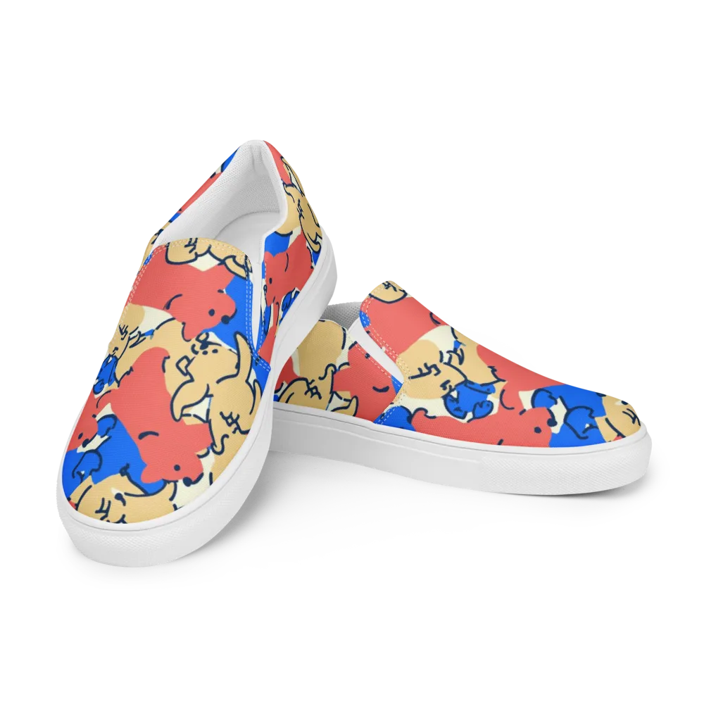 Pop Parade Pups on Men's Slip-On Canvas Shoes — Left Front