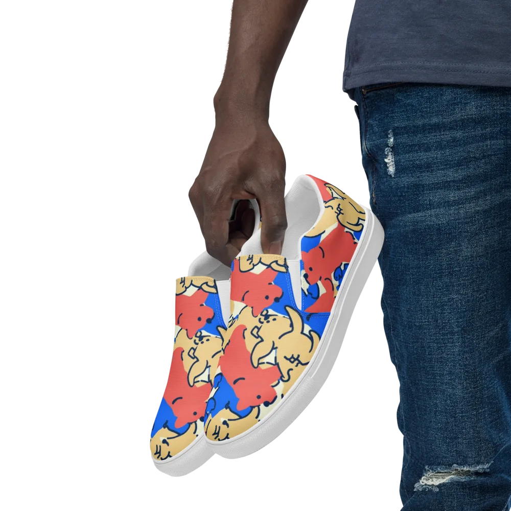 Pop Parade Pups on Men's Slip-On Canvas Shoes — Left Front