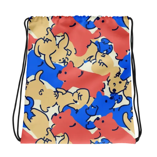 Pop Parade Pups on a Drawstring Bag