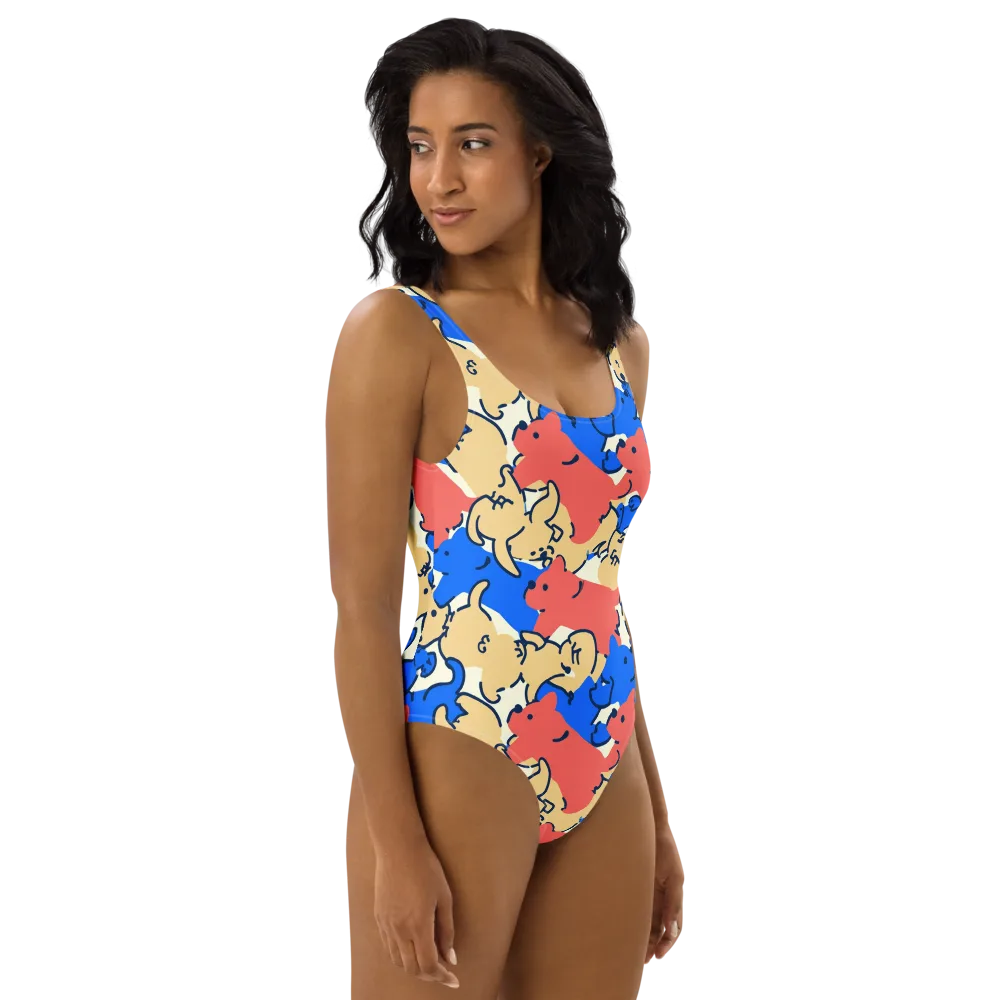 Pop Parade Pups on One-Piece Swimsuit — Right