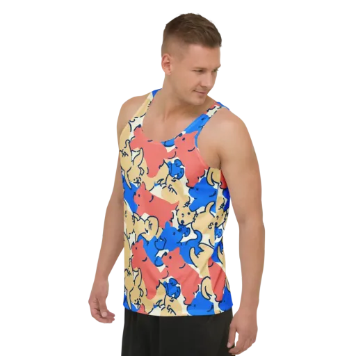 Pop Parade Pups on a Men's Tank Top