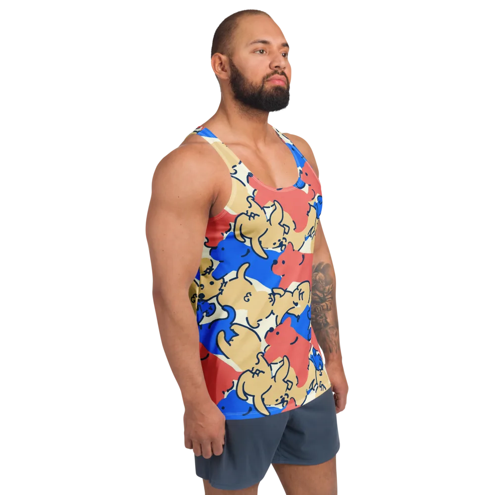 Pop Parade Pups on Men's Tank Top — Right Front