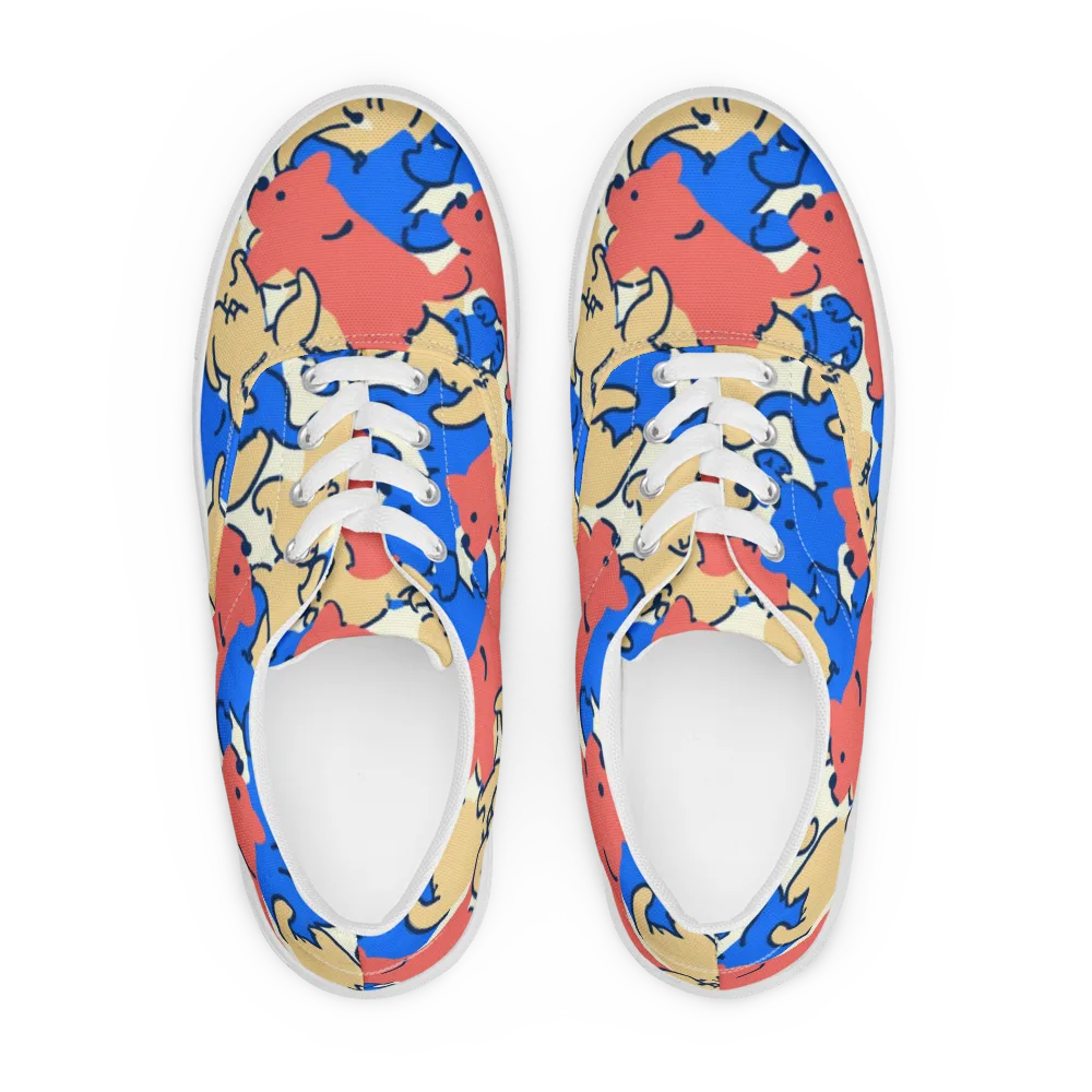 Pop Parade Pups on Men's Lace-Up Canvas Shoes — Front