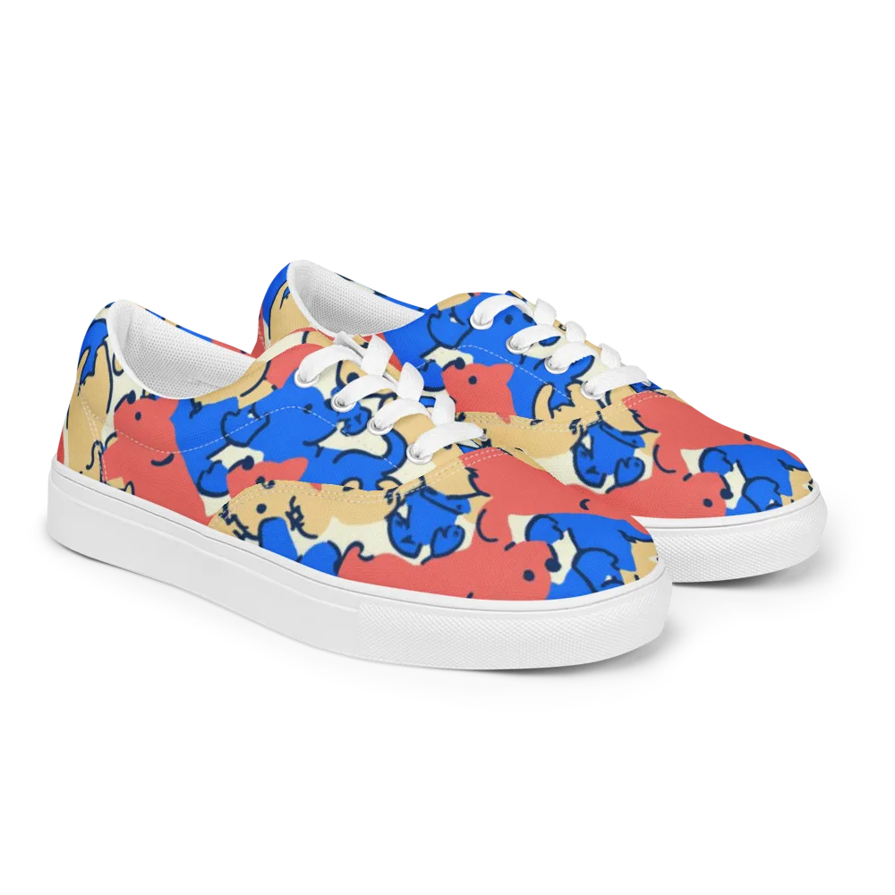 Pop Parade Pups on Men's Lace-Up Canvas Shoes — Right Front