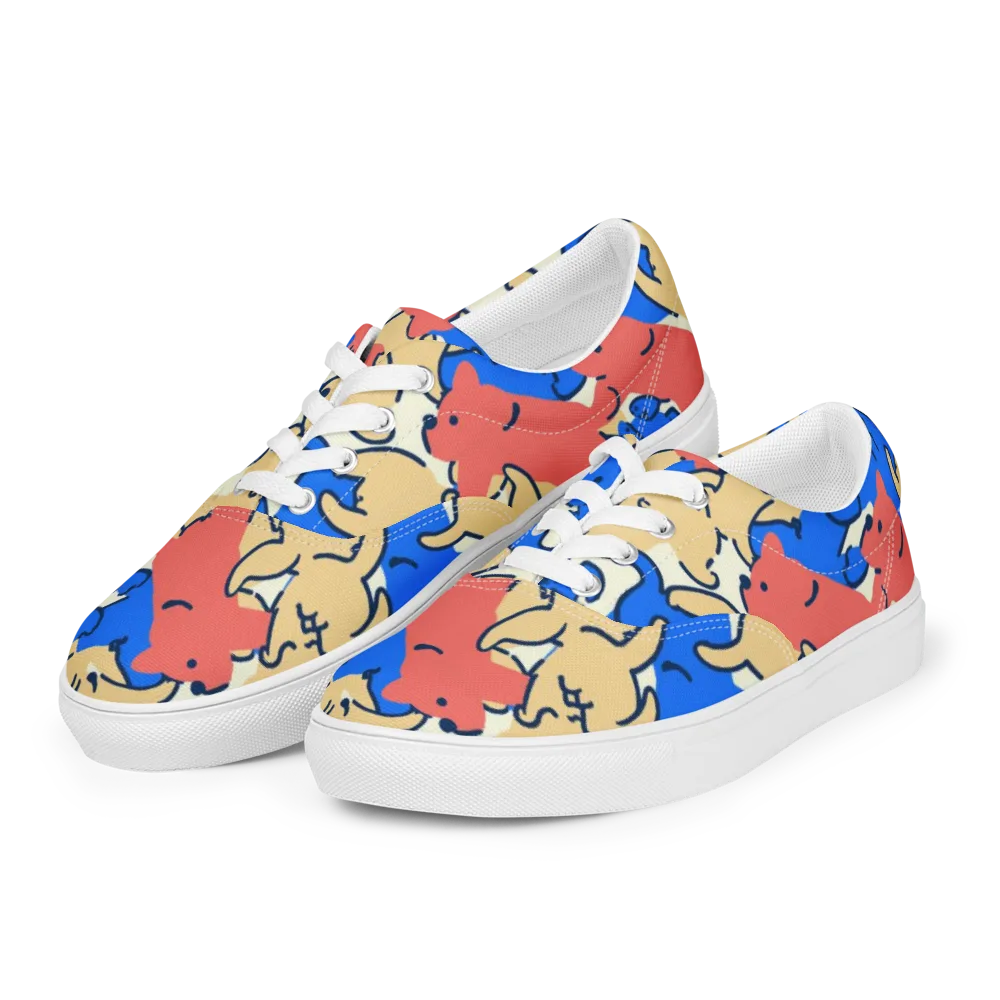 Pop Parade Pups on Men's Lace-Up Canvas Shoes — Left Front