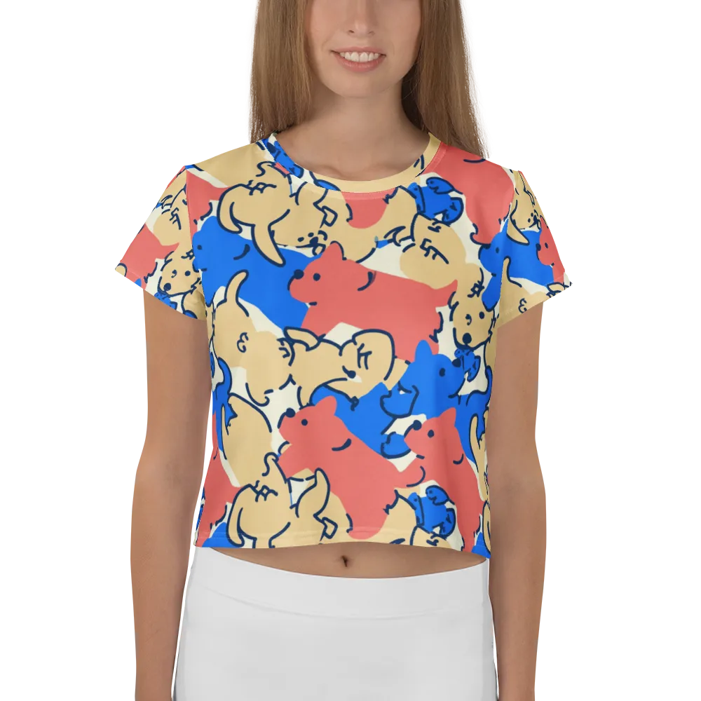 Pop Parade Pups on Crop Tee — Front