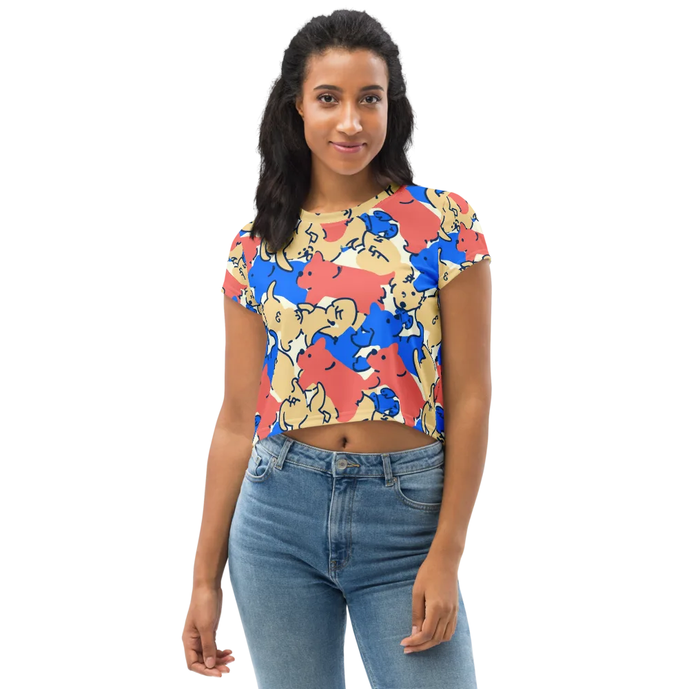 Pop Parade Pups on Crop Tee — Front