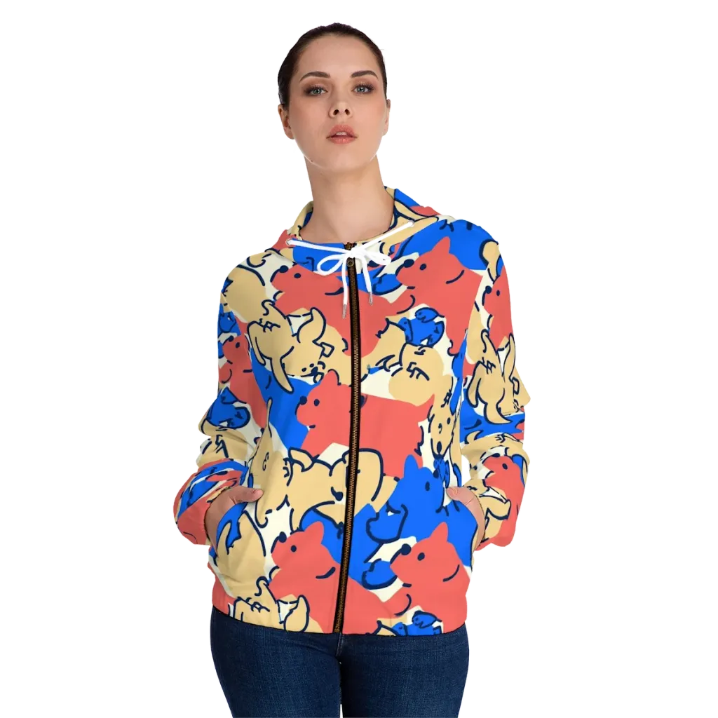 Pop Parade Pups on Women's Full-Zip Hoodie — Front On Person
