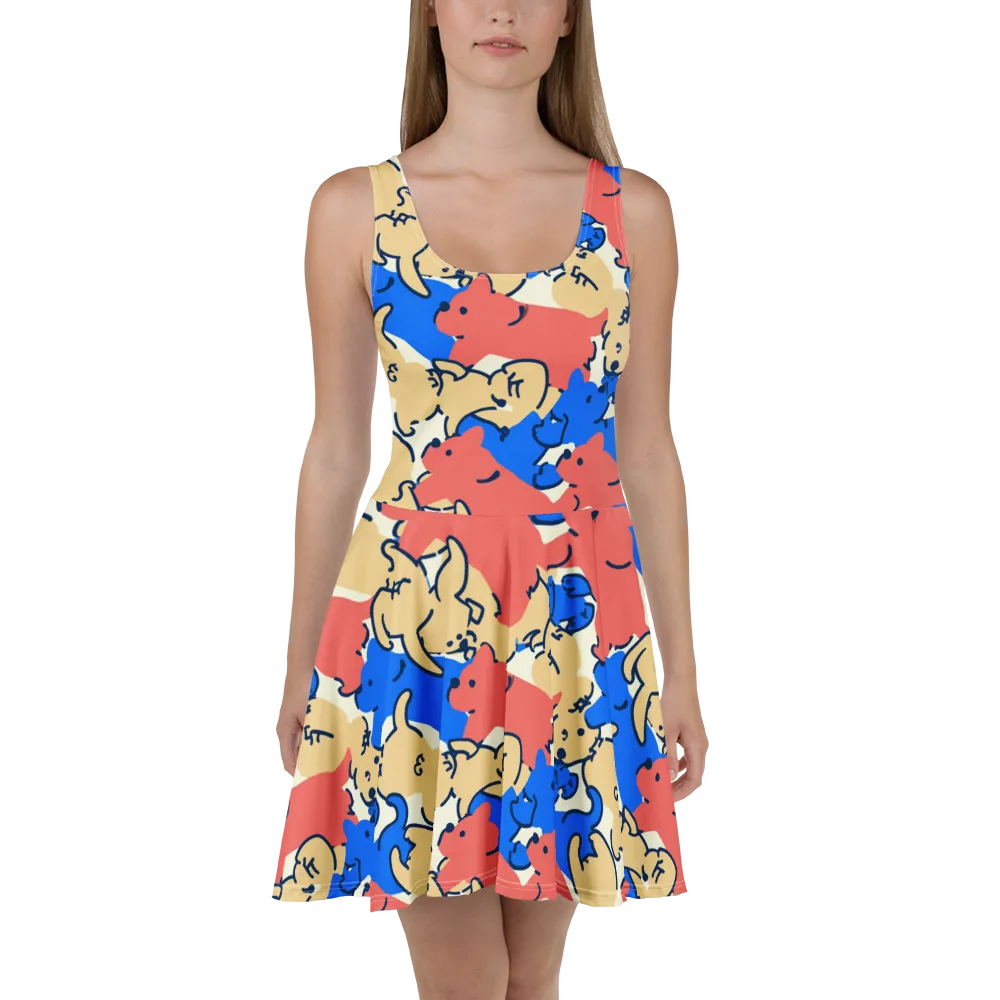 Pop Parade Pups on Skater Dress — Front