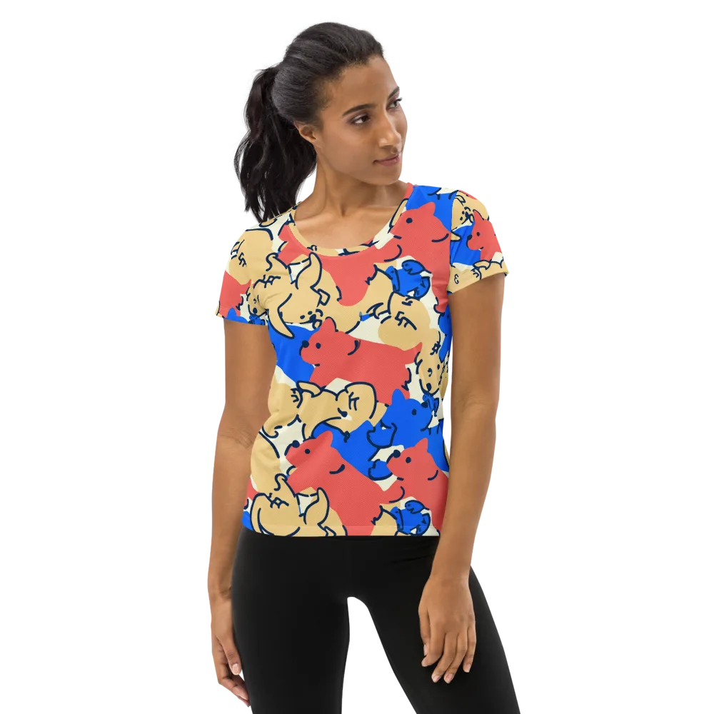 Pop Parade Pups on Women's Athletic T-Shirt — Front