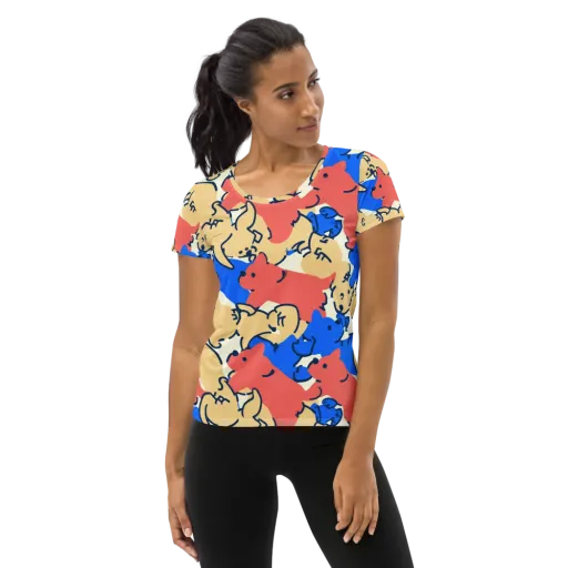 Pop Parade Pups on a Women's Athletic T-Shirt