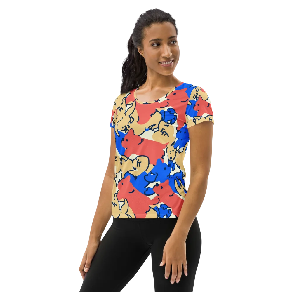 Pop Parade Pups on Women's Athletic T-Shirt — Left
