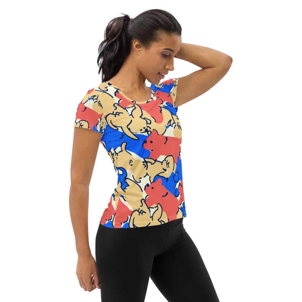 Pop Parade Pups on Women's Athletic T-Shirt — Right