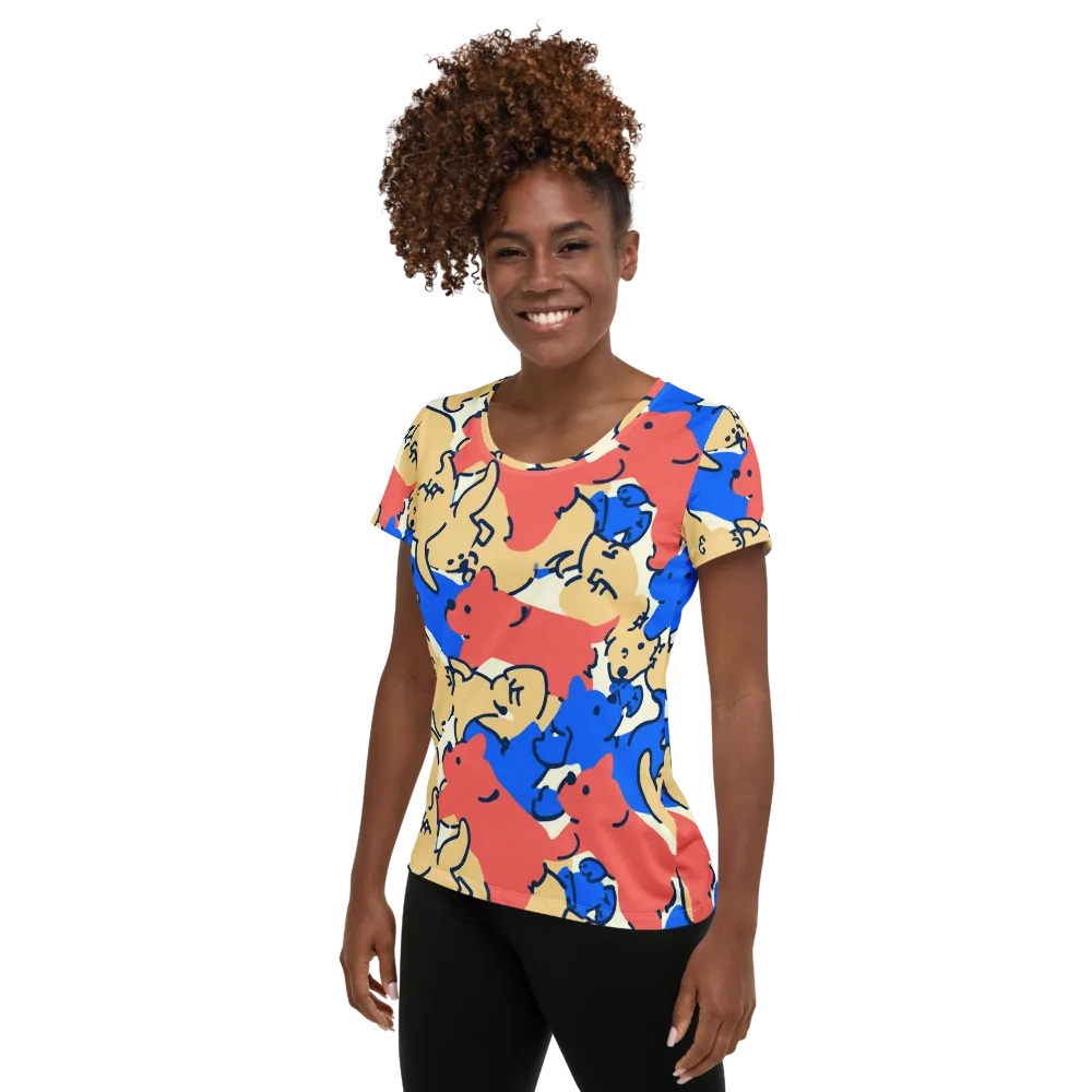 Pop Parade Pups on Women's Athletic T-Shirt — Left