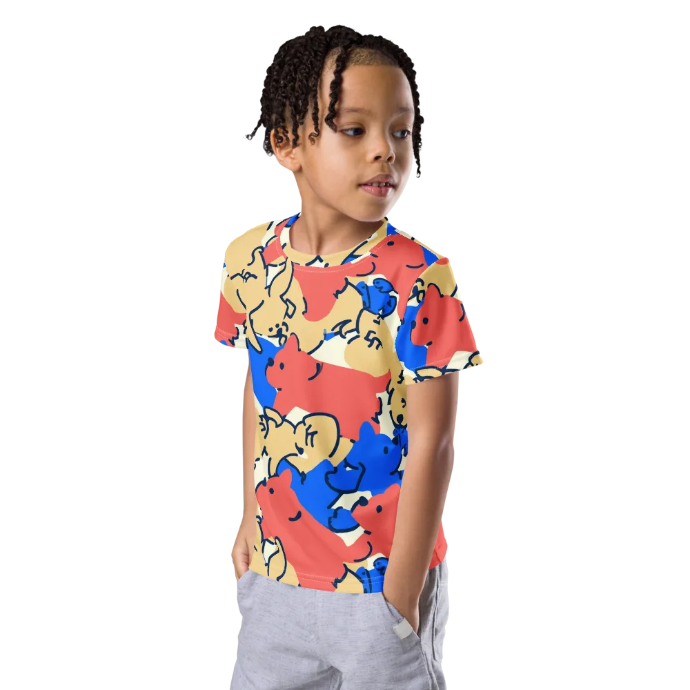 Pop Parade Pups on Kids Crew Neck T-Shirt — Left Front