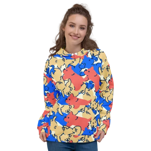 Pop Parade Pups on a Hoodie
