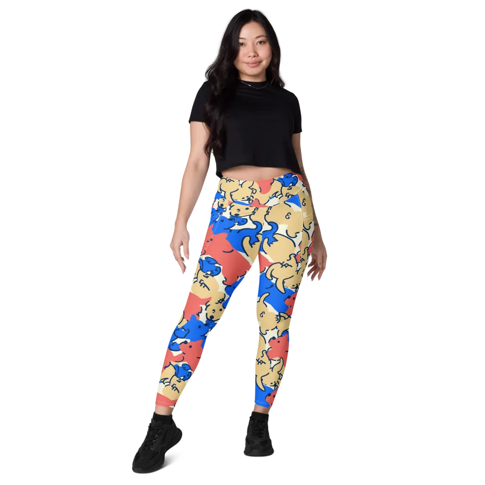 Pop Parade Pups on Leggings with Pockets — Front