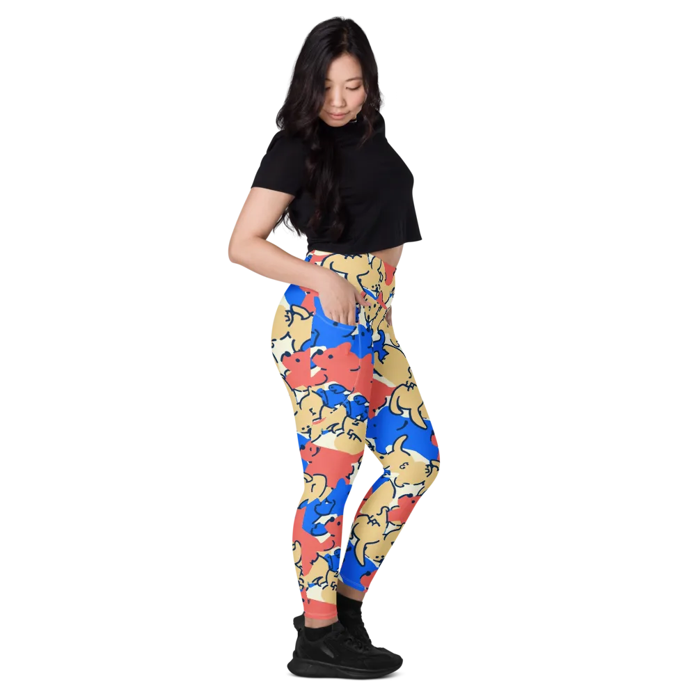 Pop Parade Pups on Leggings with Pockets — Right
