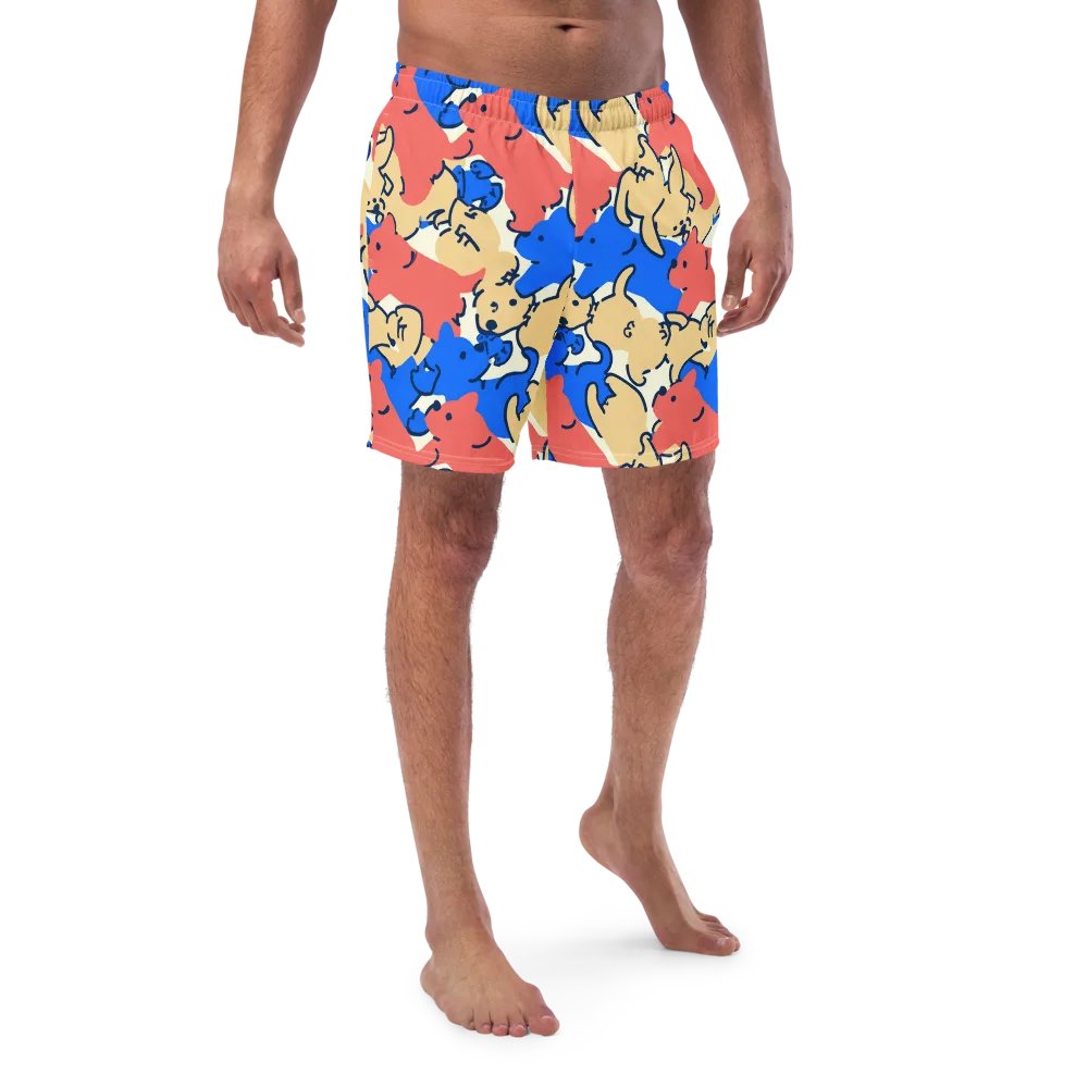 Pop Parade Pups on Swim Trunks — Front