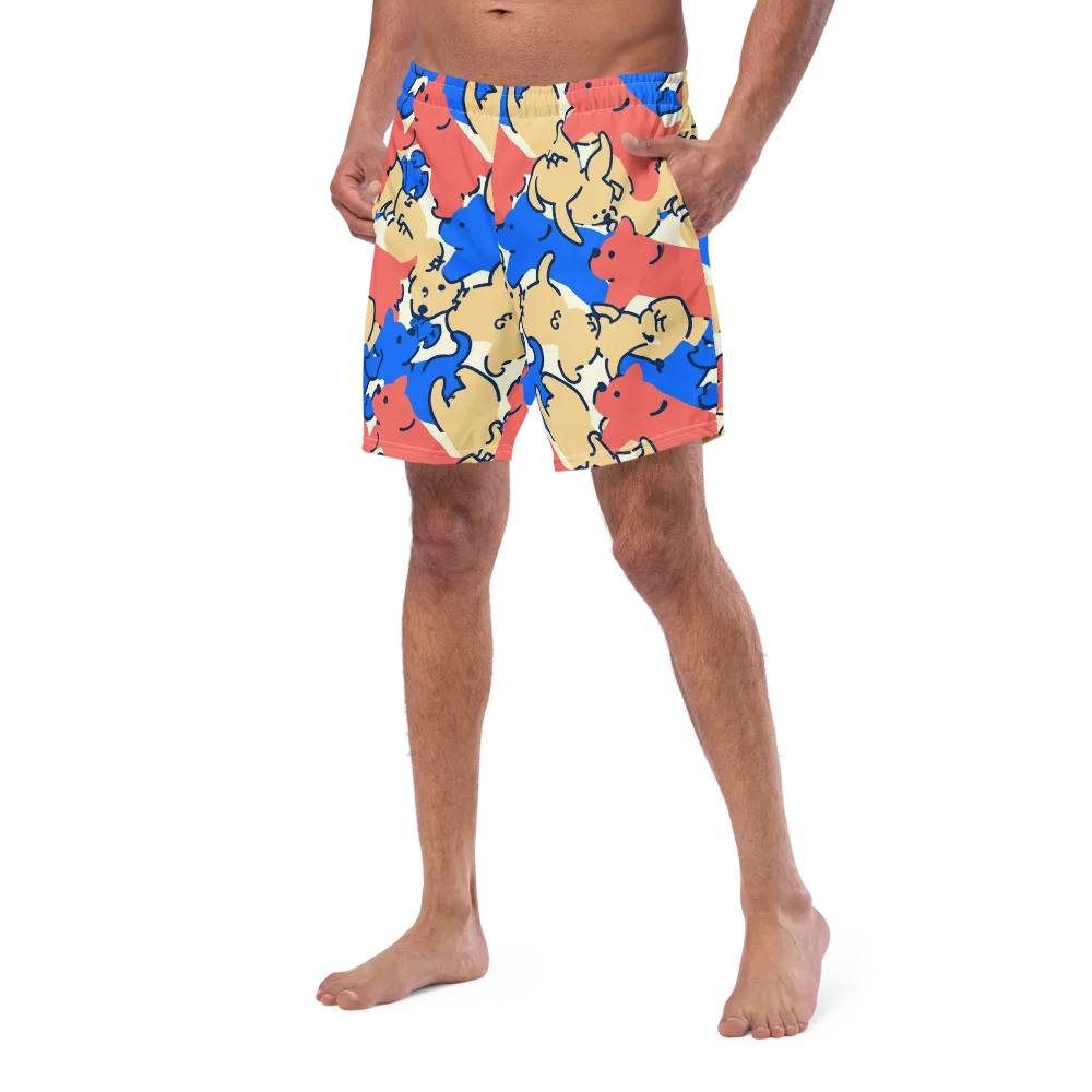 Pop Parade Pups on Swim Trunks — Left Front
