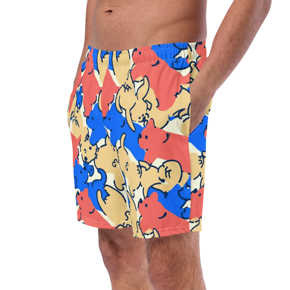 Pop Parade Pups on Swim Trunks — Left Front