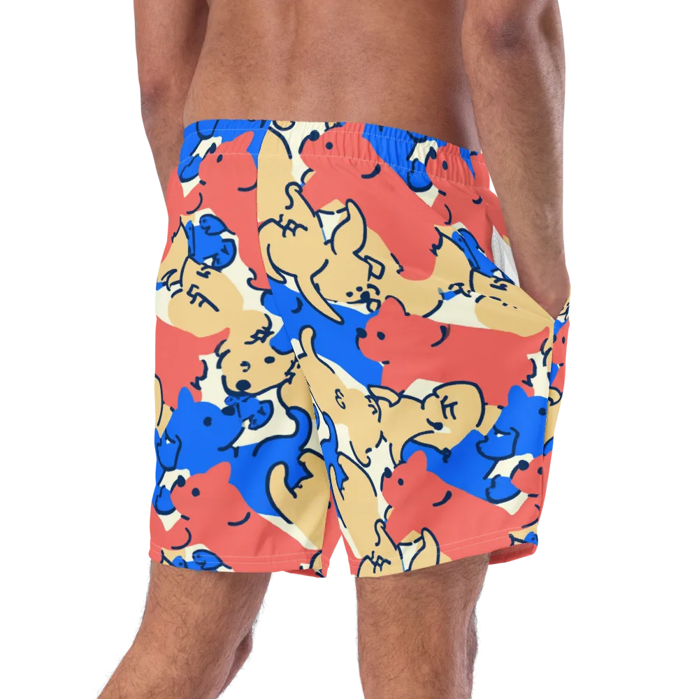 Pop Parade Pups on Swim Trunks — Right Back