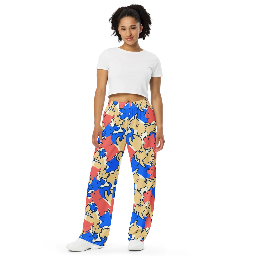 Pop Parade Pups on Wide-Leg Pants — Front