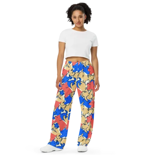 Pop Parade Pups on a Wide-Leg Pants