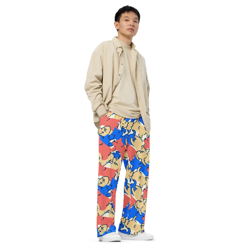Pop Parade Pups on Wide-Leg Pants — Right Front
