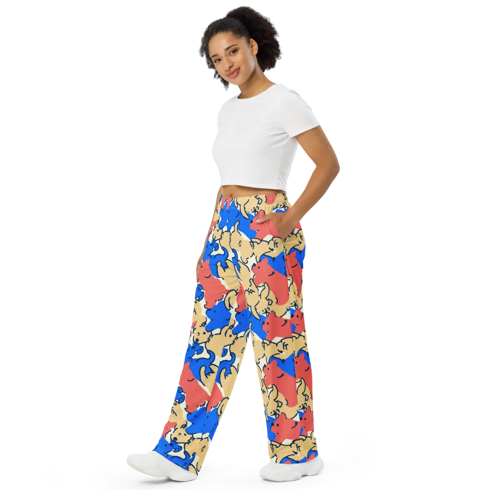 Pop Parade Pups on Wide-Leg Pants — Left Front