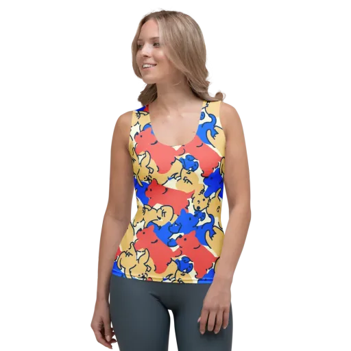 Pop Parade Pups on a Women's Tank Top