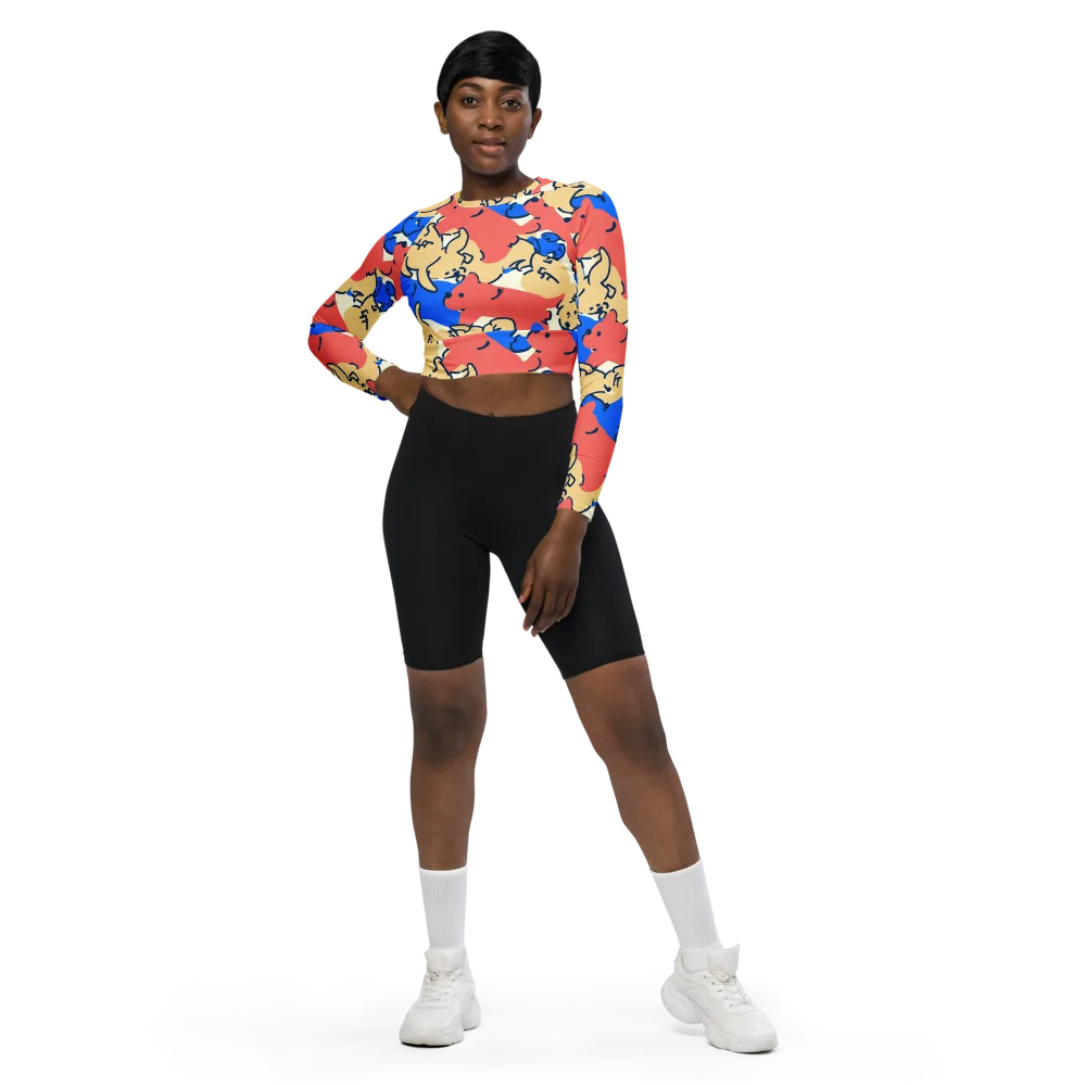 Pop Parade Pups on Long Sleeve Crop Top — Front