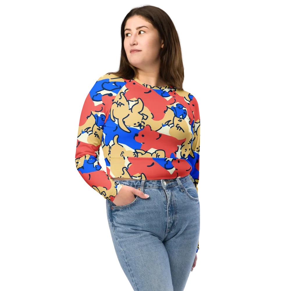 Pop Parade Pups on Long Sleeve Crop Top — Front